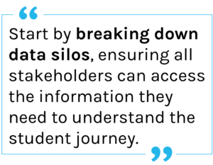 Quote: Start by breaking down data silos, ensuring all stakeholders can access the information they need to understand the student journey.