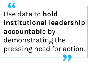 Quote: Use data to hold institutional leadership accountable by demonstrating the pressing need for action.