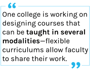 Quote: One college is working on designing courses that can be taught in several modalities—flexible curriculums allow faculty to share their work.
