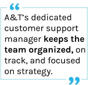 Quote: A&T's dedicated customer support manager keeps the team organized, on track, and focused on strategy. 