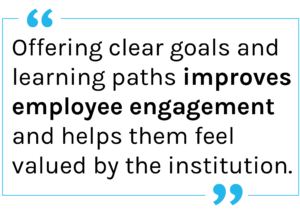 Quote: "Offering clear goals and learning paths improves employee engagement and helps them feel valued by the institution."