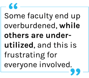Quote: some faculty end up overburdened, while others are underutilized—and this is frustrating for everyone involved.